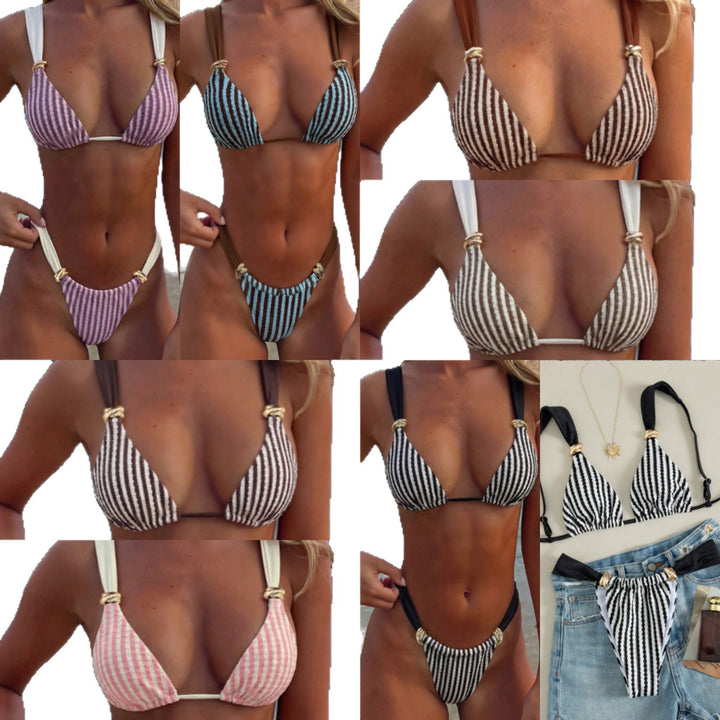 Dame Triangel-Bikini-Sæt med luksuriøse gulddetaljer Skovae