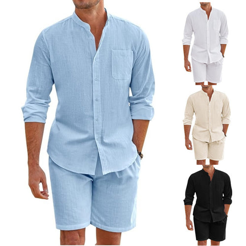 Herrer Casual Linnedragt sæt med kort skjorte og komfortable shorts Stilla