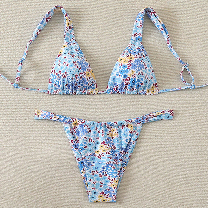 Dame triangel-bikini med blomstermønster og justerbare stropper Skovae 1779790786