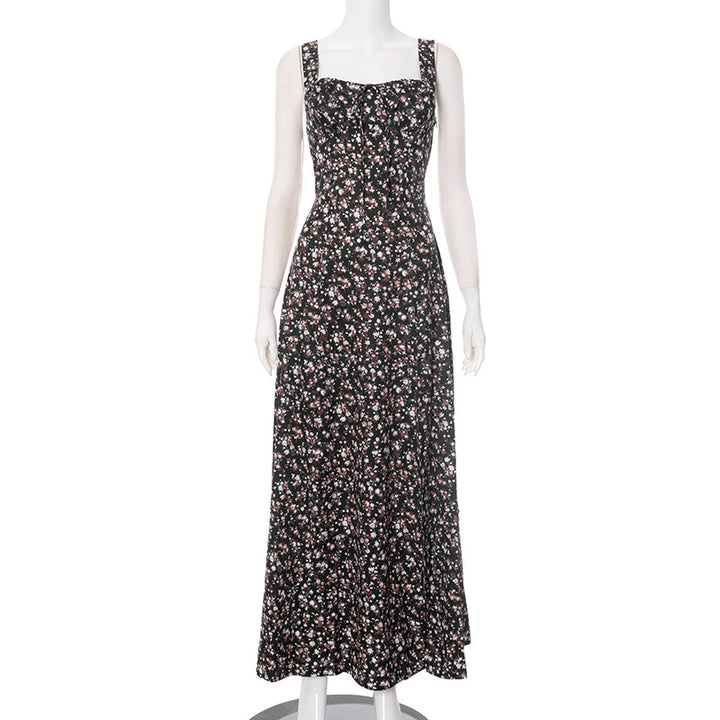 Femme Floral Print Maxi-kjole med justerbare bånd Stilla