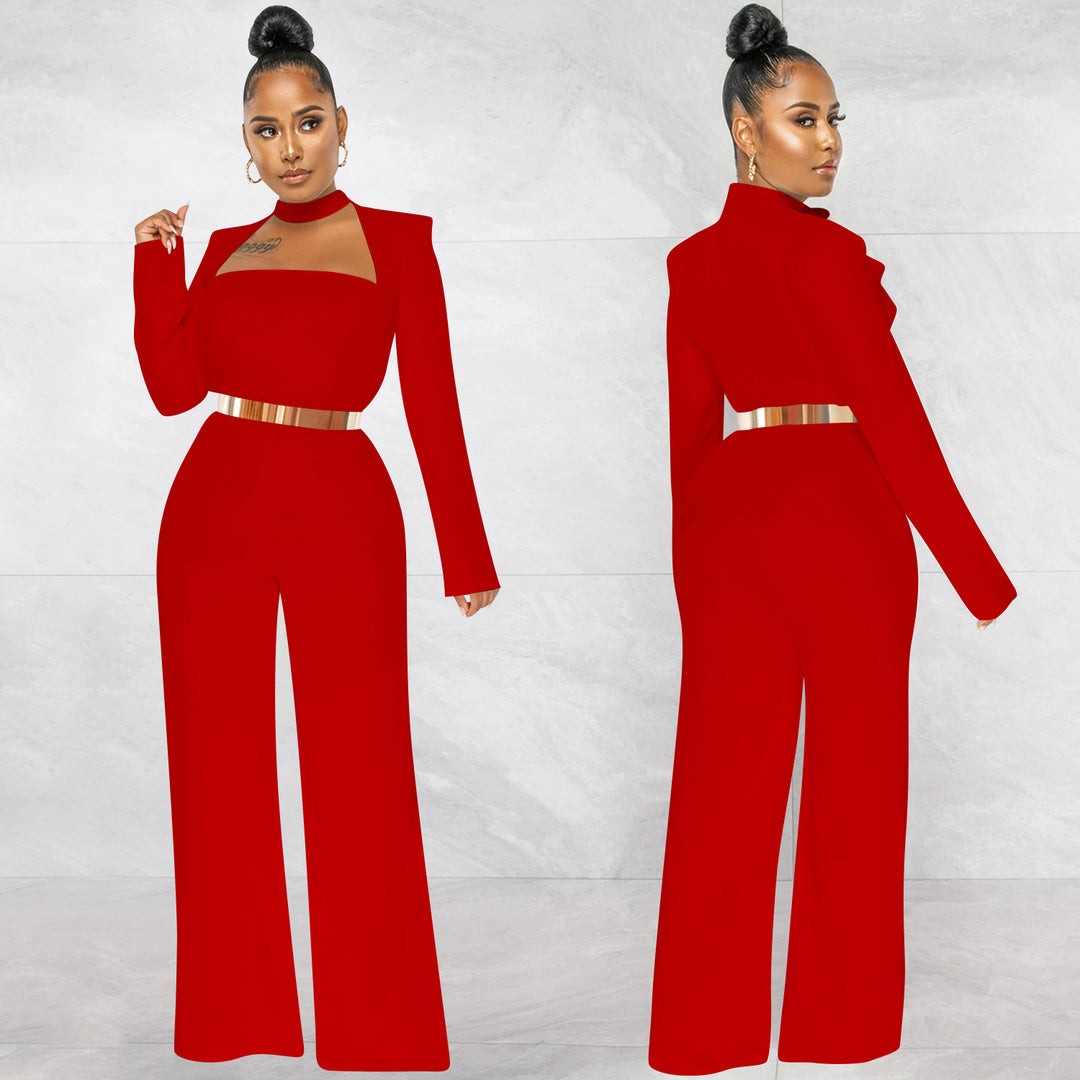 Dame elegant jumpsuit med smart firkantet udskæring og tætsiddende bælte Stilla