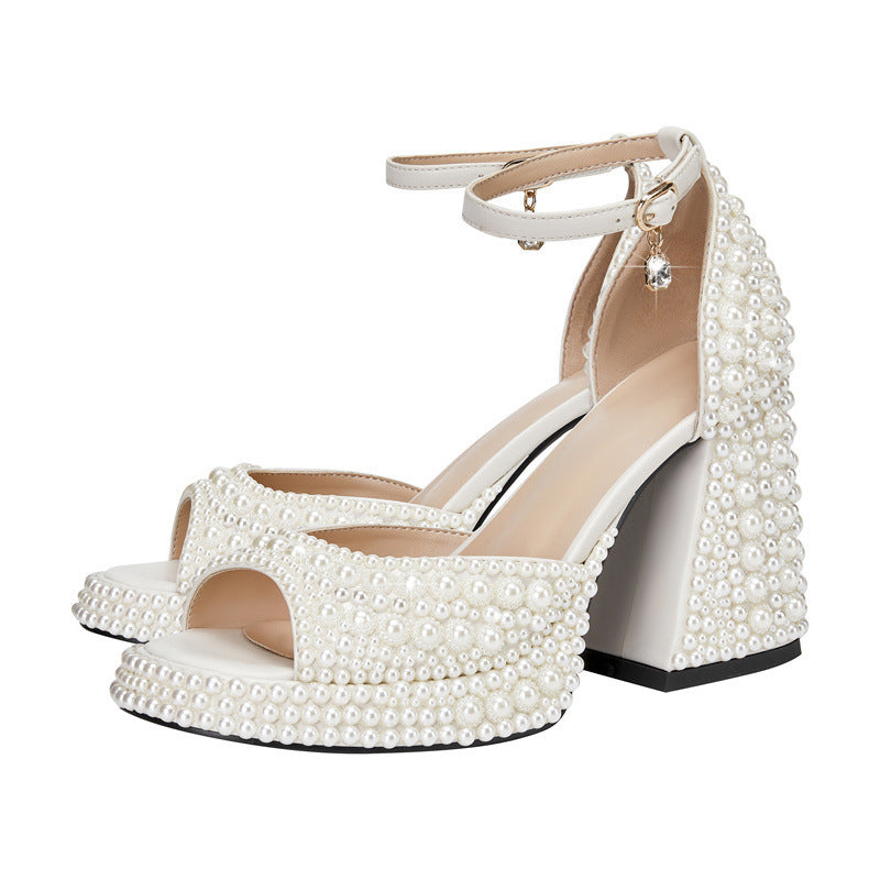 Femme Elegante Perle Blokhæl Sandaler Stilla