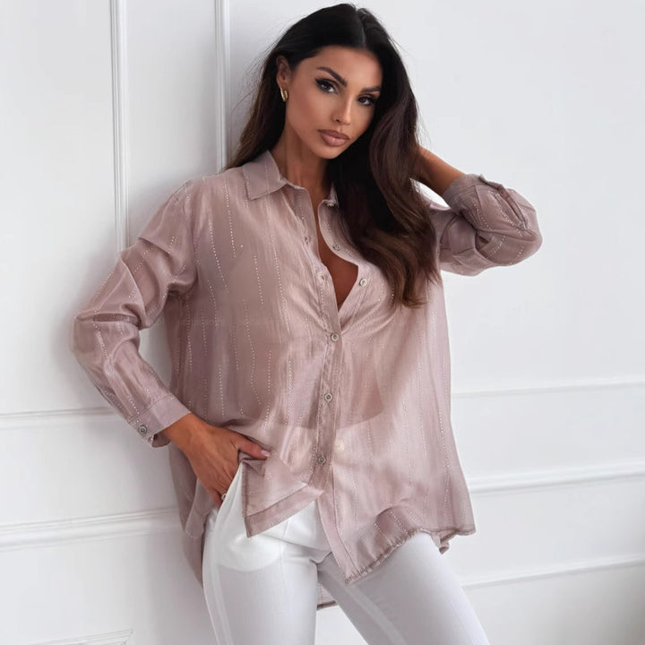 Dame gennemsigtig metallisk bluse med knapper Stilla
