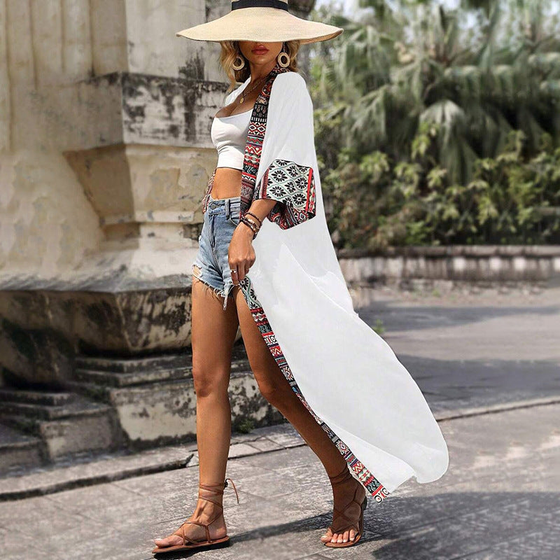 Dame Let Trykt Kimono Wrap Stilla