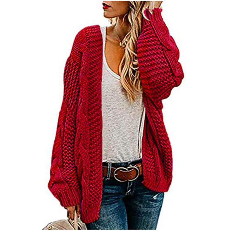 Kvinders chunky strikket cardigan med elegant kabelmønster og løs pasform Stilla