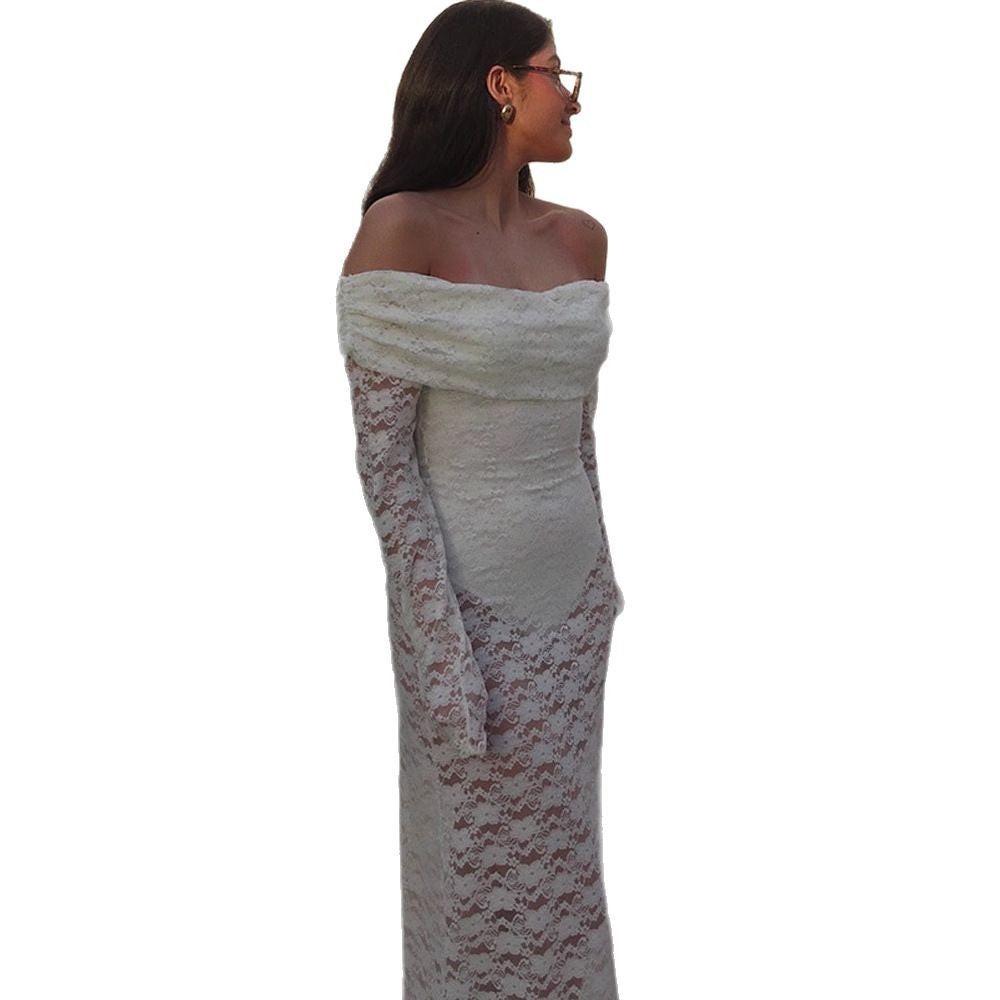 Dame Rynked Maxikjole med off-shoulder design og voluminøse ærmer Stilla