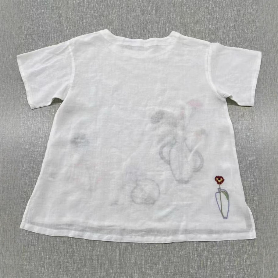 Dame Broderet Linned Relaxed Fit Overdel Stilla