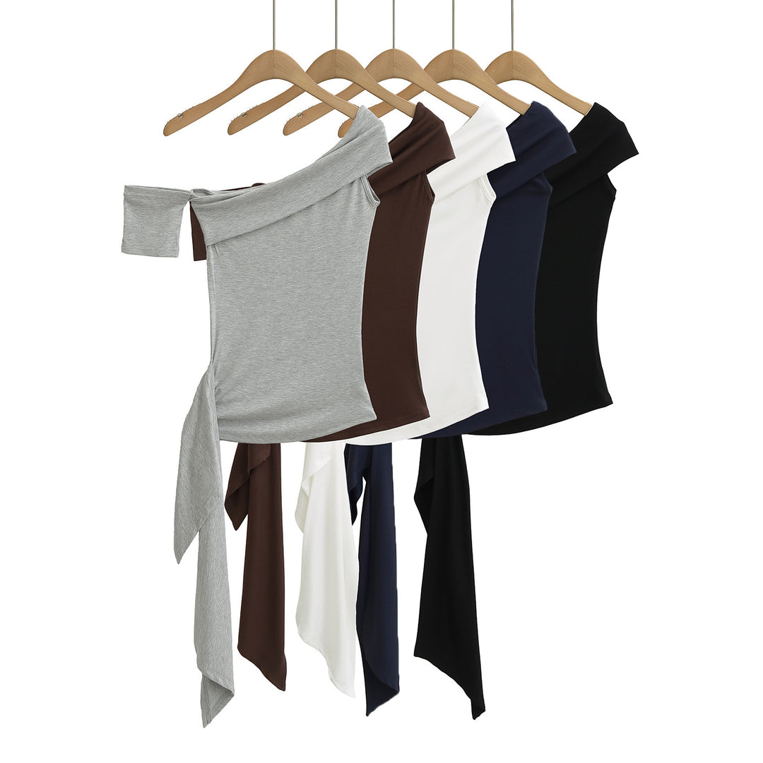 Dame Off-Shoulder Top med knudedetalje og asymmetrisk sømklip Stilla