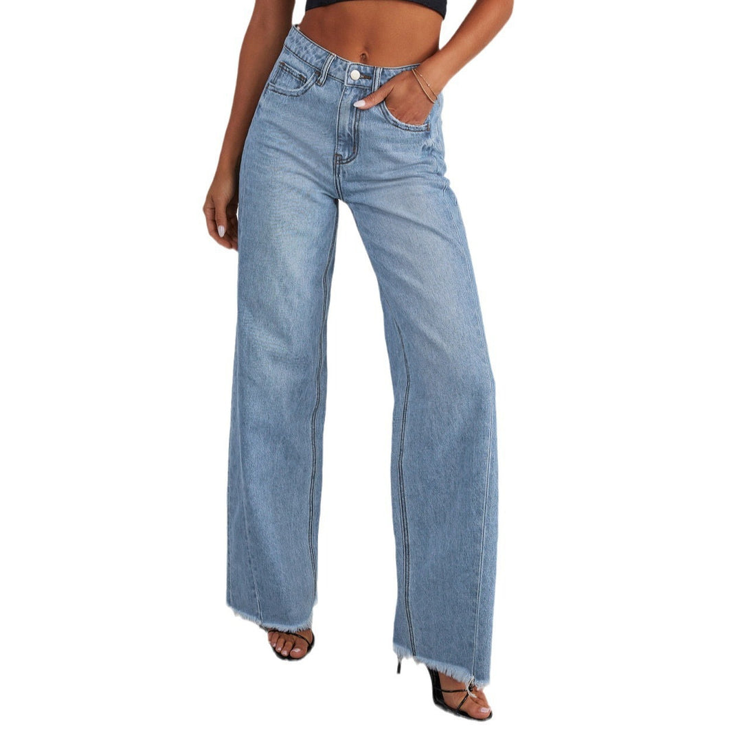 Damer brede High-Waist jeans med frynset afslutning Stilla