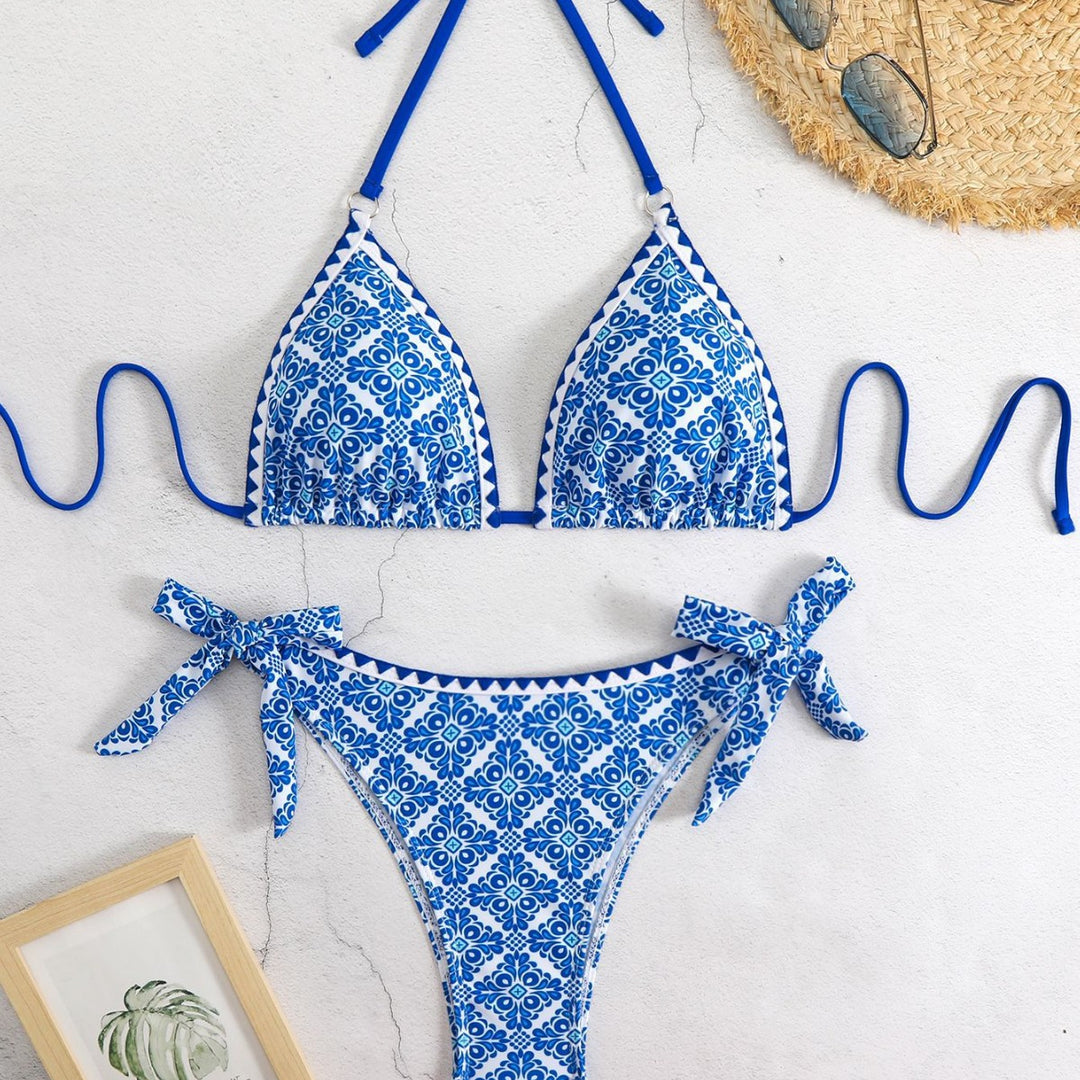 Dame Triangel-Bikini med legende snorebånd og elegant blomsterprint Stilla