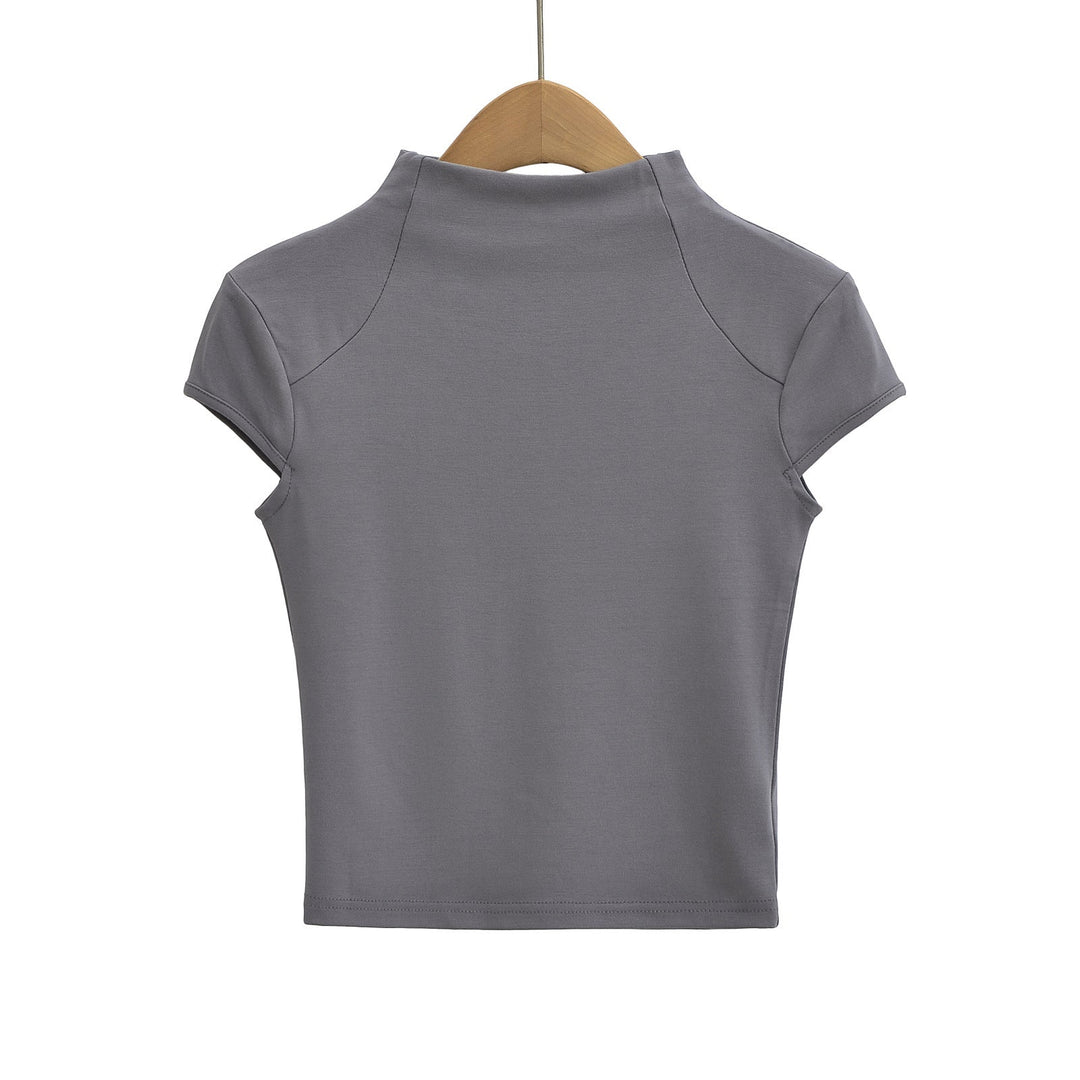 Dame Kvalitets Kortærmet T-shirt med Ståkrave og Figurtilpasset Snit Skovae