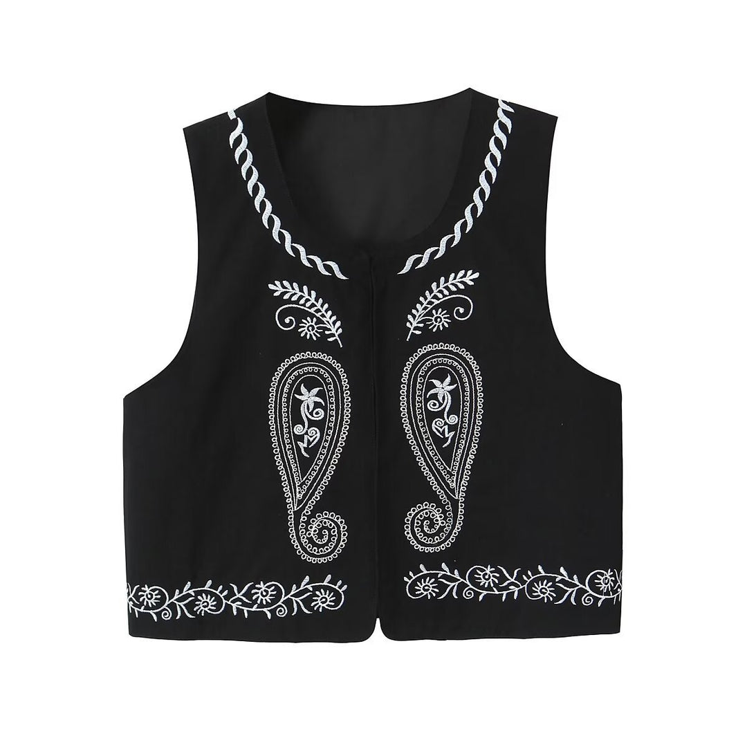 Dame broderet vest uden ærmer med elegant design Stilla