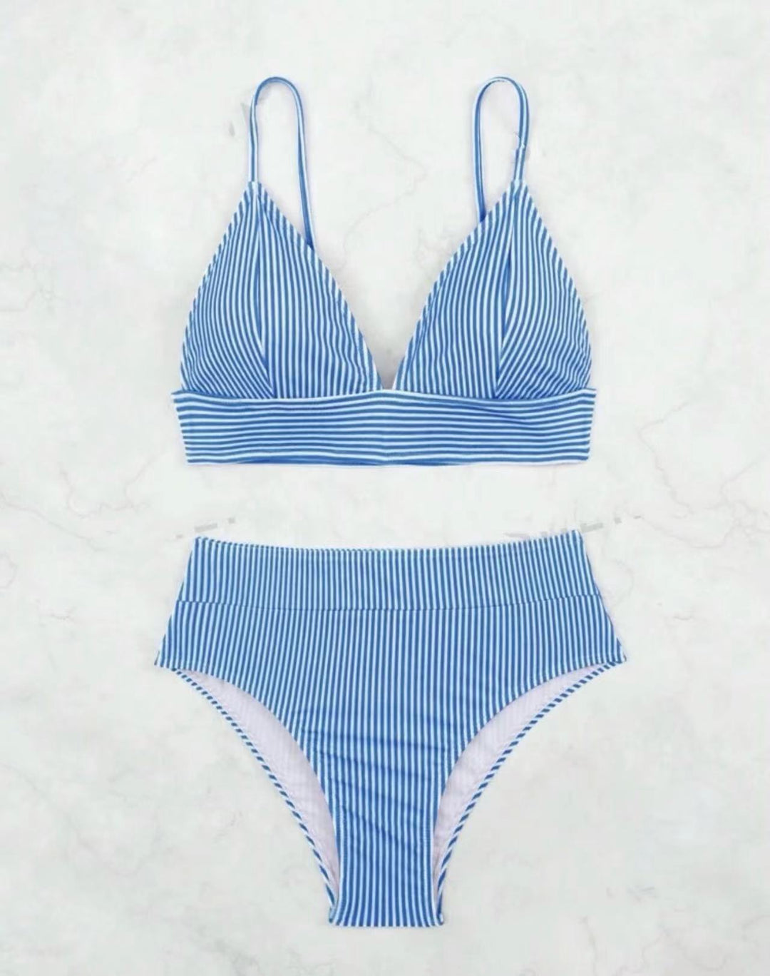 Dame Højskåret Bikini med elegant stribemønster Skovae