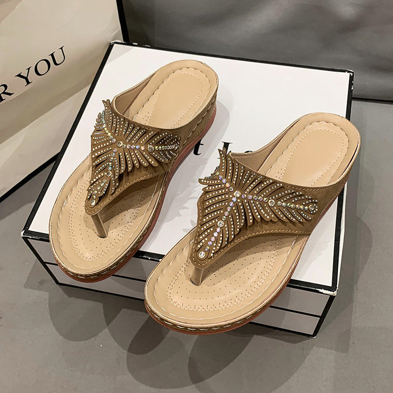 Dame Elegante Tåsplit Sandaler med dekorativt Smykke Stilla