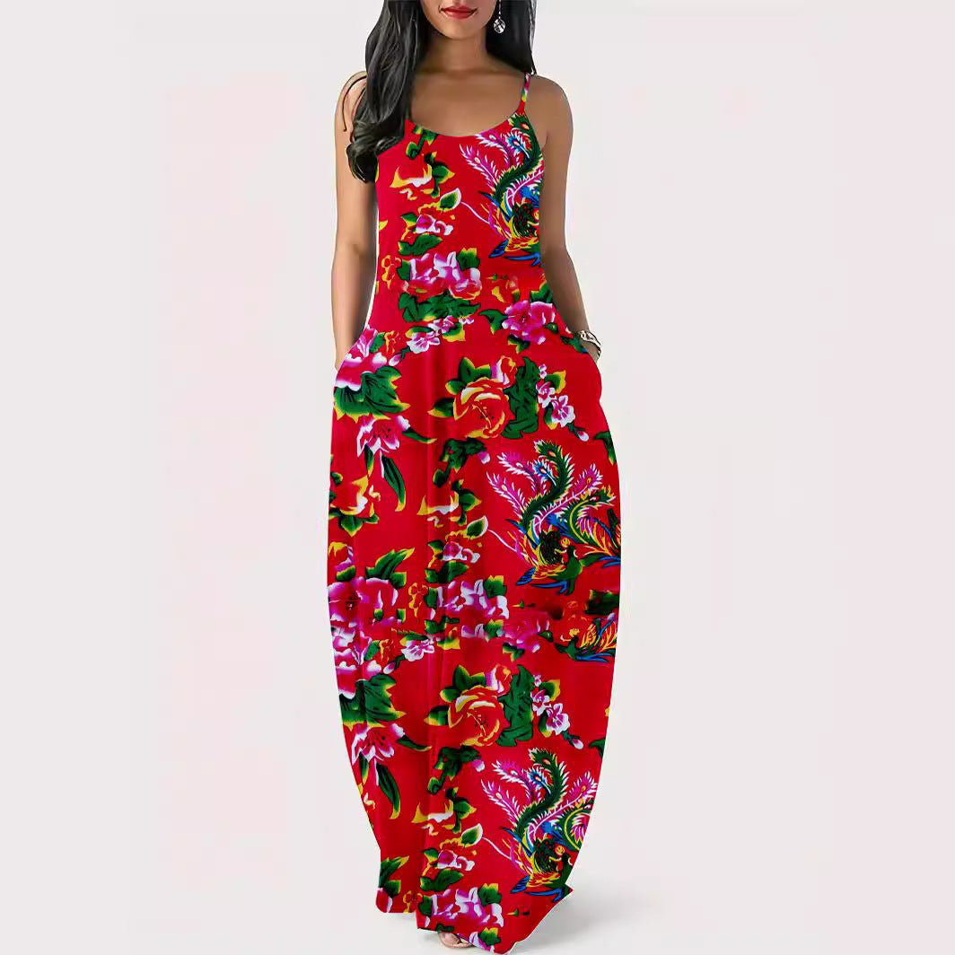 Damer blomsterprint maxi-kjole med justerbare stropper Stilla