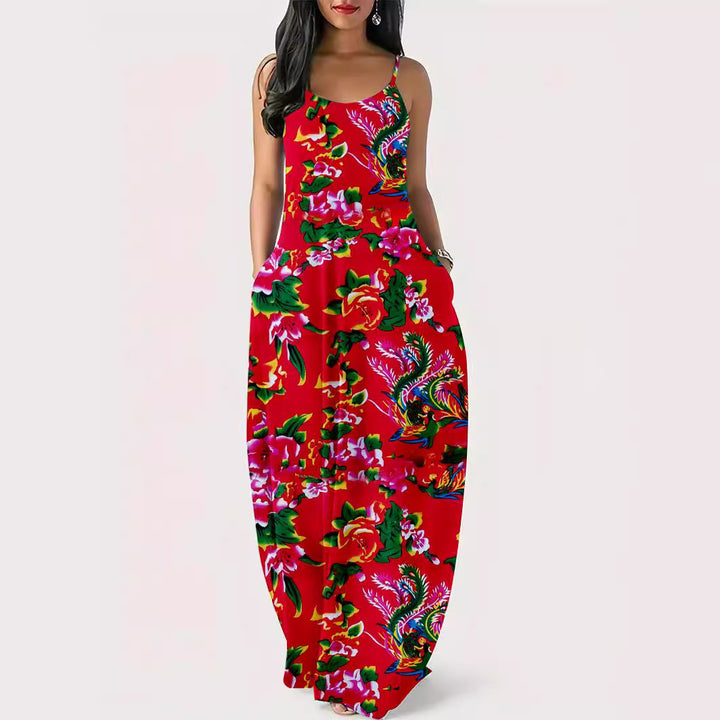Damer blomsterprint maxi-kjole med justerbare stropper Stilla