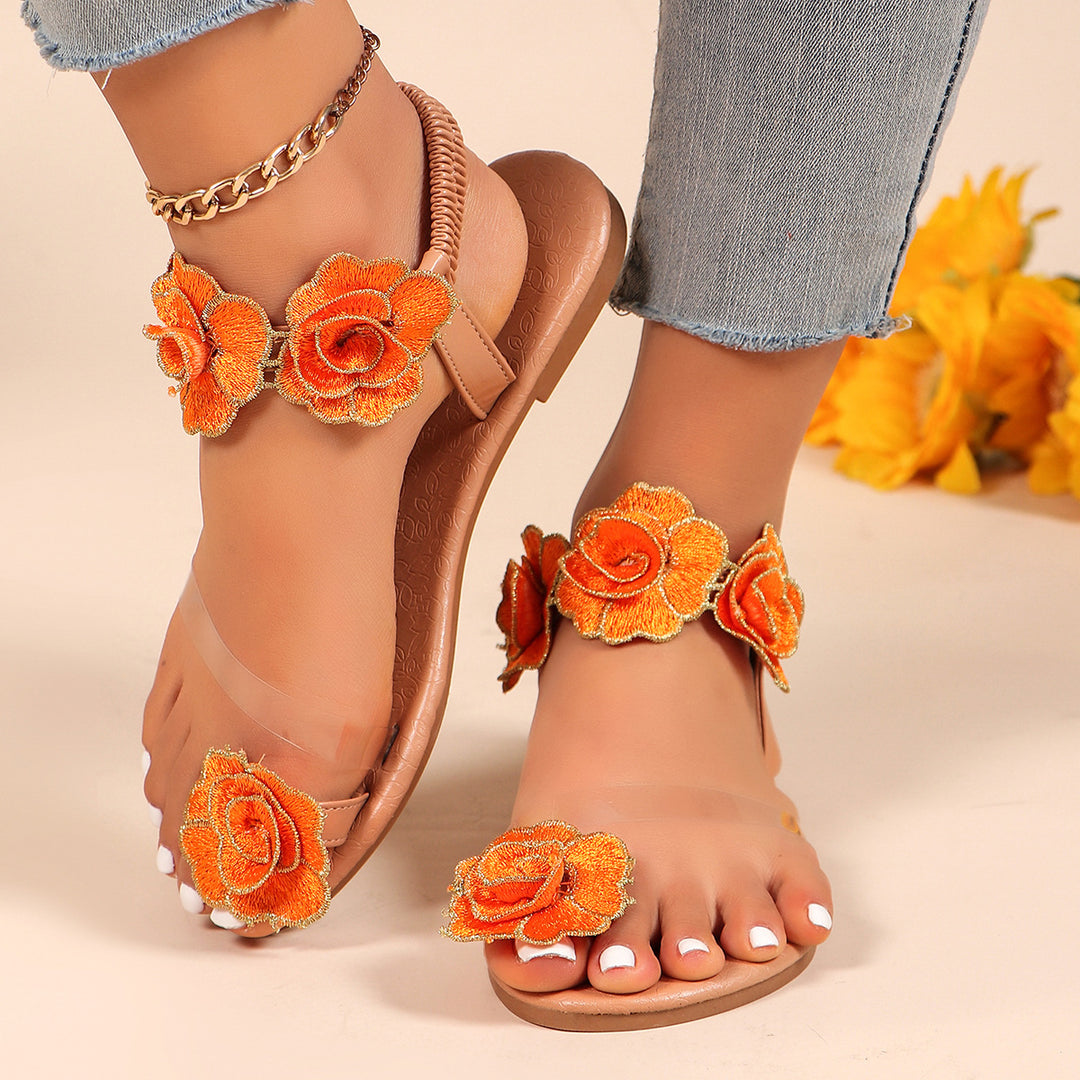 Dame sandaler med blomster broderier og gennemsigtig rem Stilla