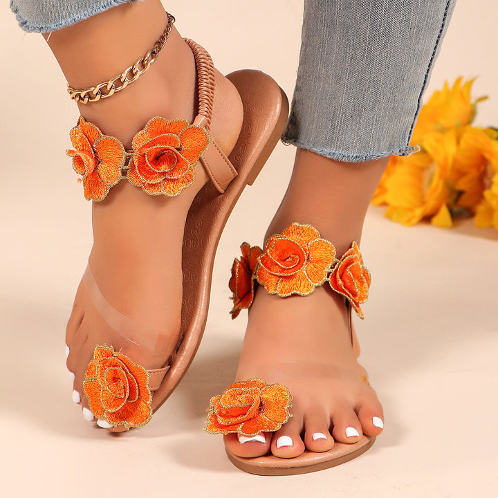 Dame sandaler med blomster broderier og gennemsigtig rem Stilla
