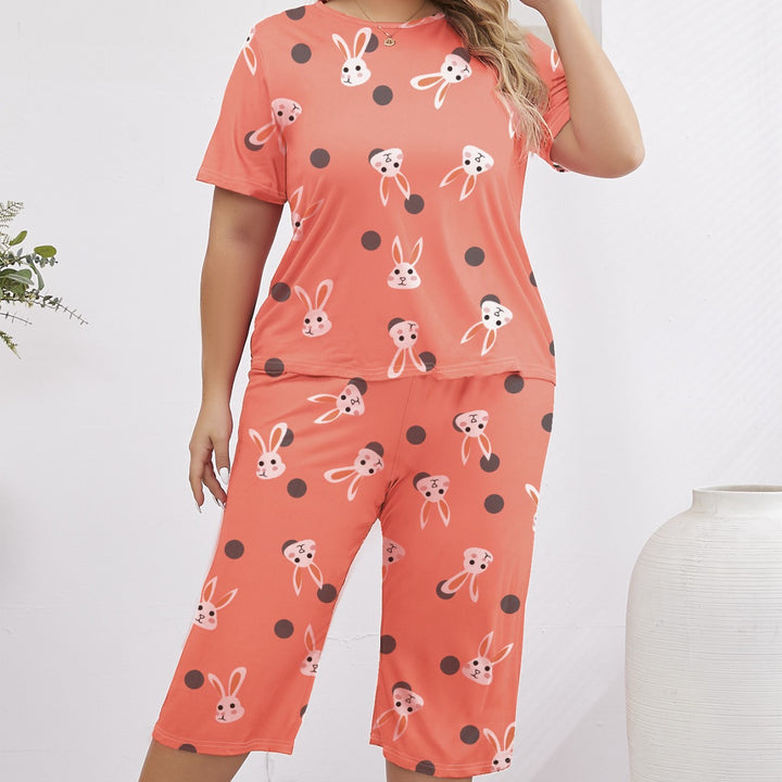 Dame kort pyjamasæt med legende kaninmotiv og generøs pasform Stilla