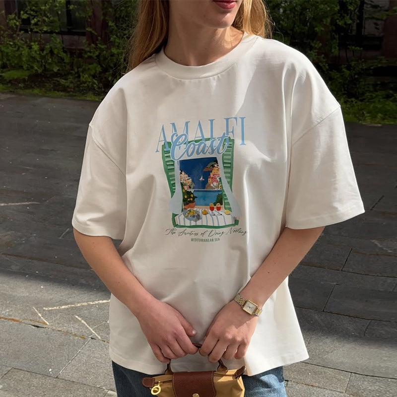 Dame Oversized T-Shirt med kreativt print og afslappet snit Stilla