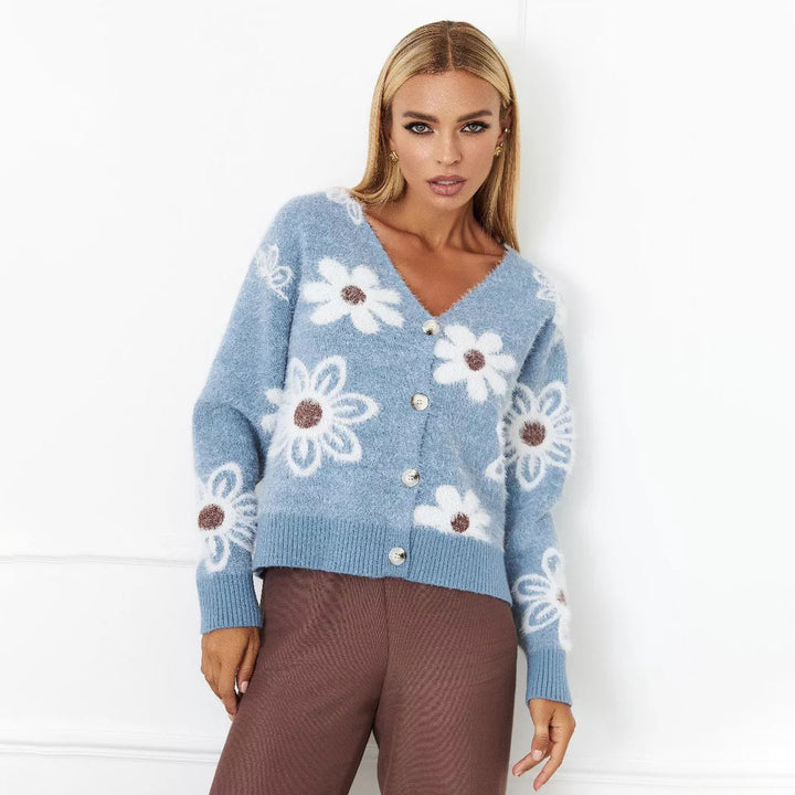 Kvinders hyggelige cardigan med blomstermønster og knapdetaljer Stilla