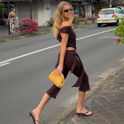 Dame Sporty Capri-Bukser med elegant bånd Skovae