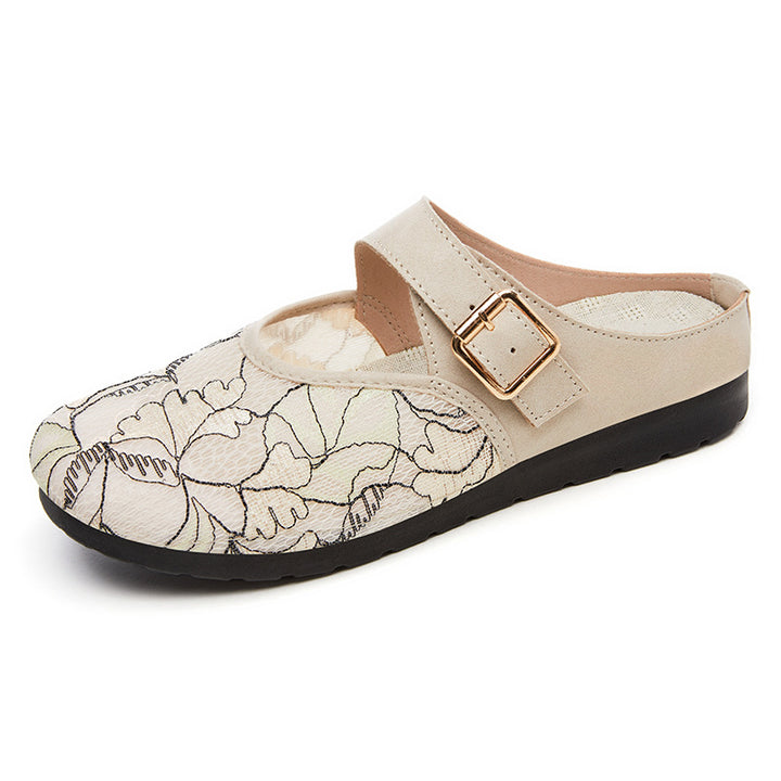 Dame elegante clogs med moderne blomsterdesign og justerbar rem Stilla
