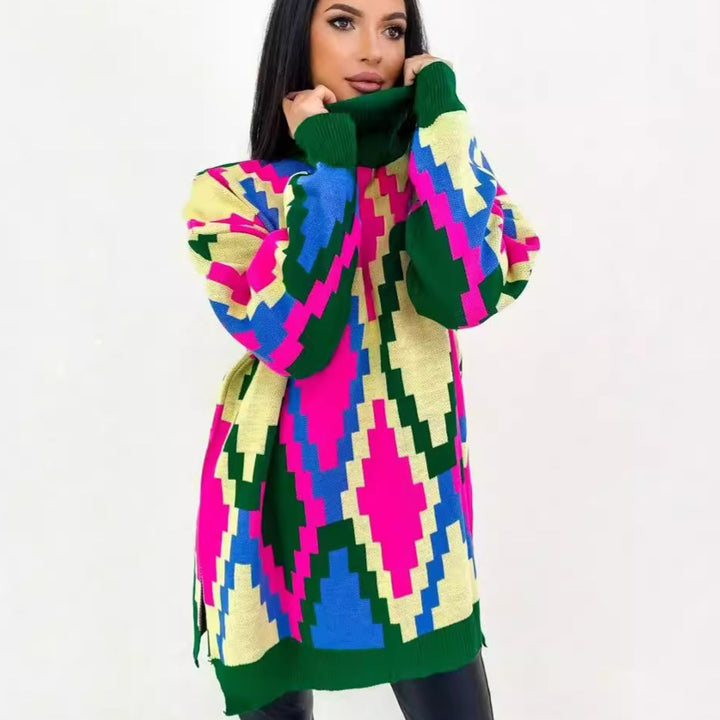 Dame Oversized Strikpullover med grafisk Jacquard-mønster og afslappet snit Stilla