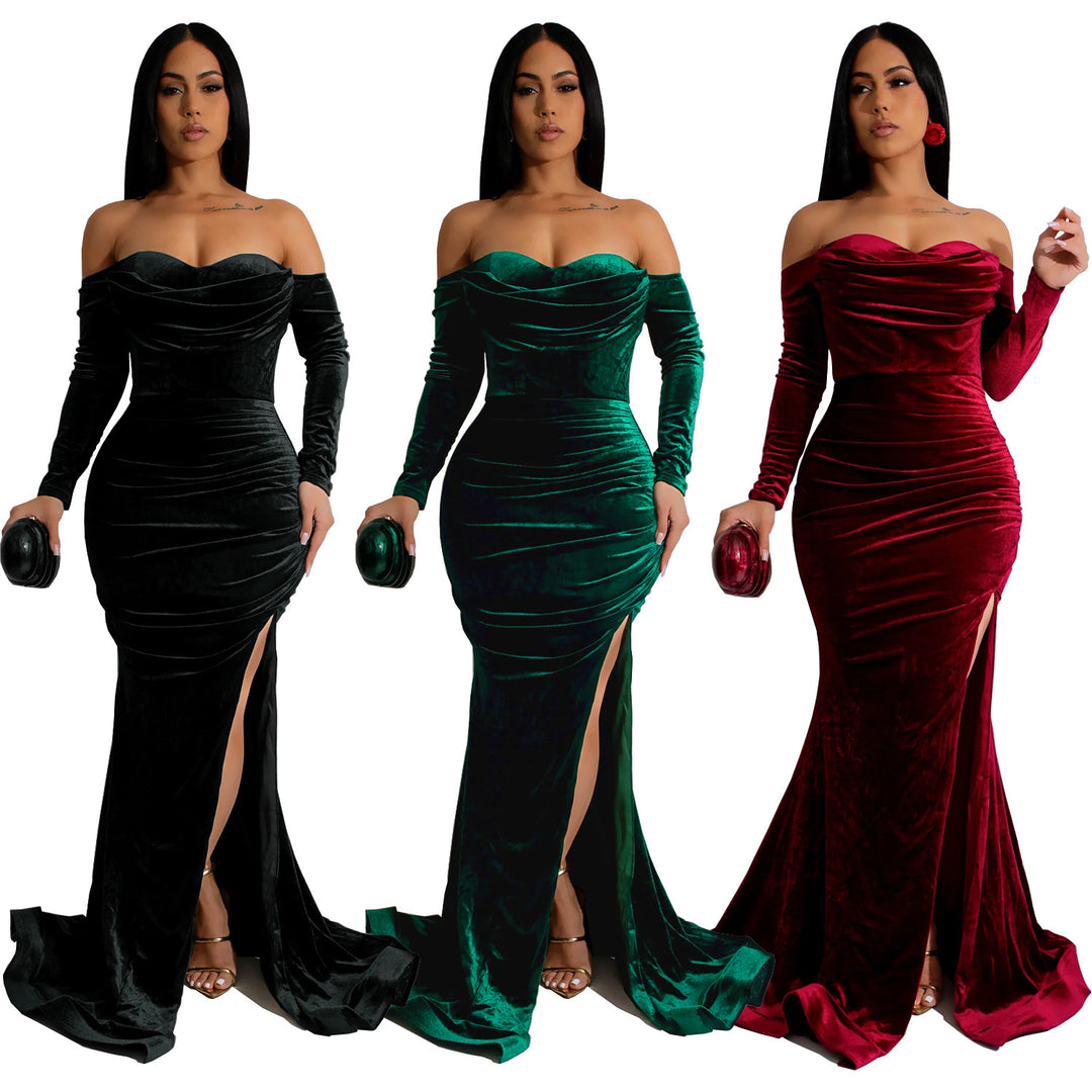 Dame Elegant aftenkjole med off-shoulder silhuet og raffinerede ruffle detaljer Stilla
