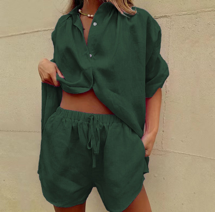 Dame let linned blouse med shorts Skovae