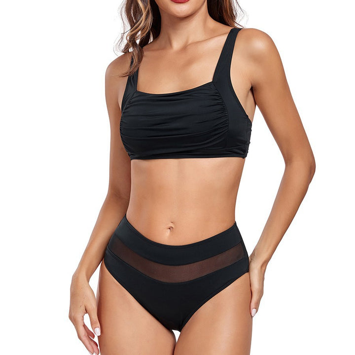 Dame højtaljet bikini-sæt med mode mesh-detalje Skovae