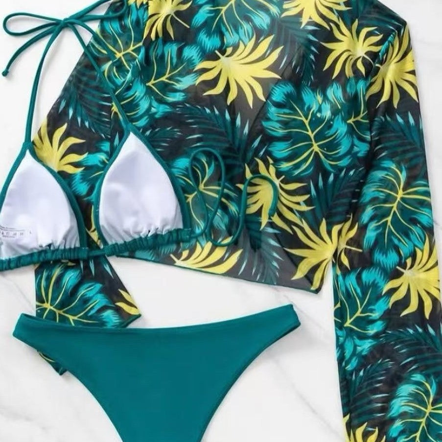 Dame bikinisæt med afslappet blomster-overlay og justerbare stropper Stilla