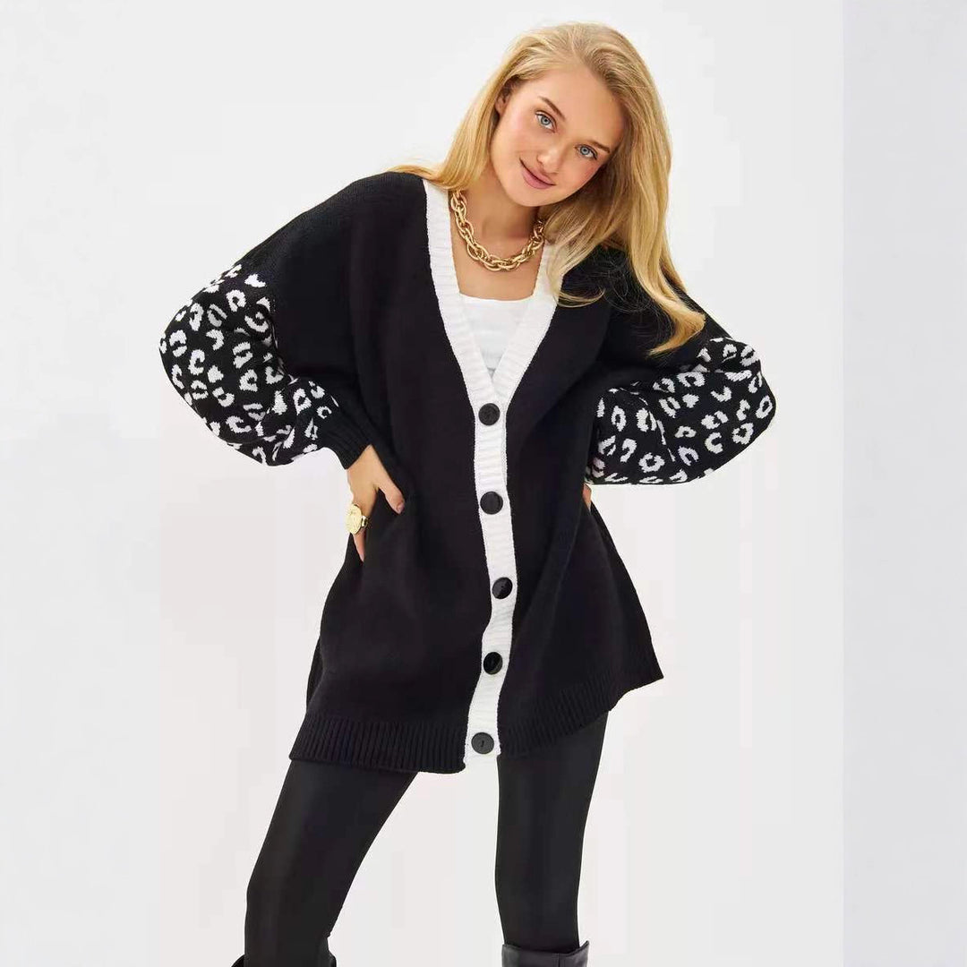 Kvinders fashionable strikket cardigan med suedærmer Stilla
