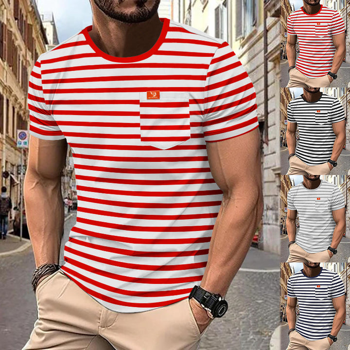 Herre nan maritim inspireret stribet T-shirt med brystlomme og slub-jersey Skovae
