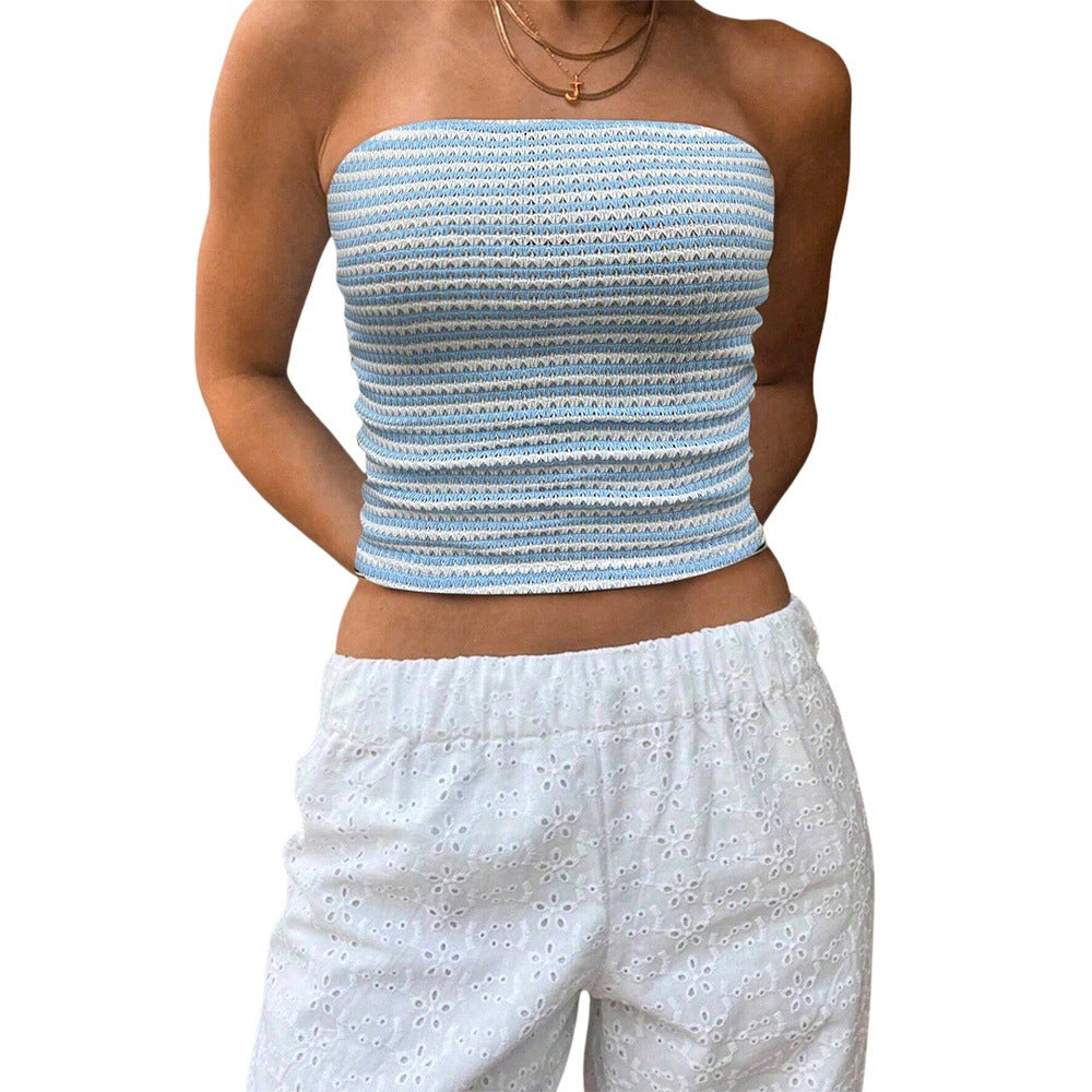 Kvinders bandeau top med fashionable ribstrikket mønster Stilla
