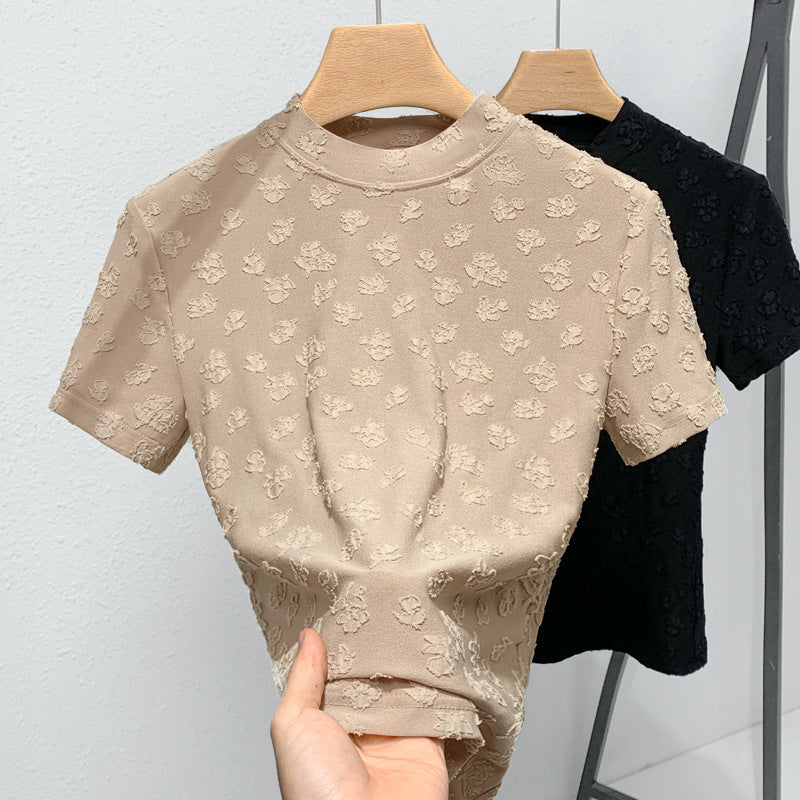 Dame Kortærmet T-shirt med elegant 3D-blomsterprint og tætsiddende snit Stilla