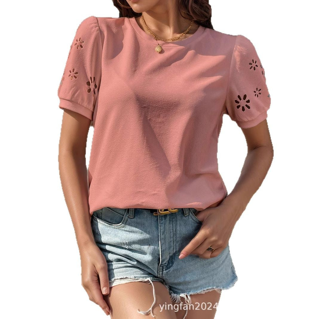 Dame Eyelet Puffærme Top Stilla