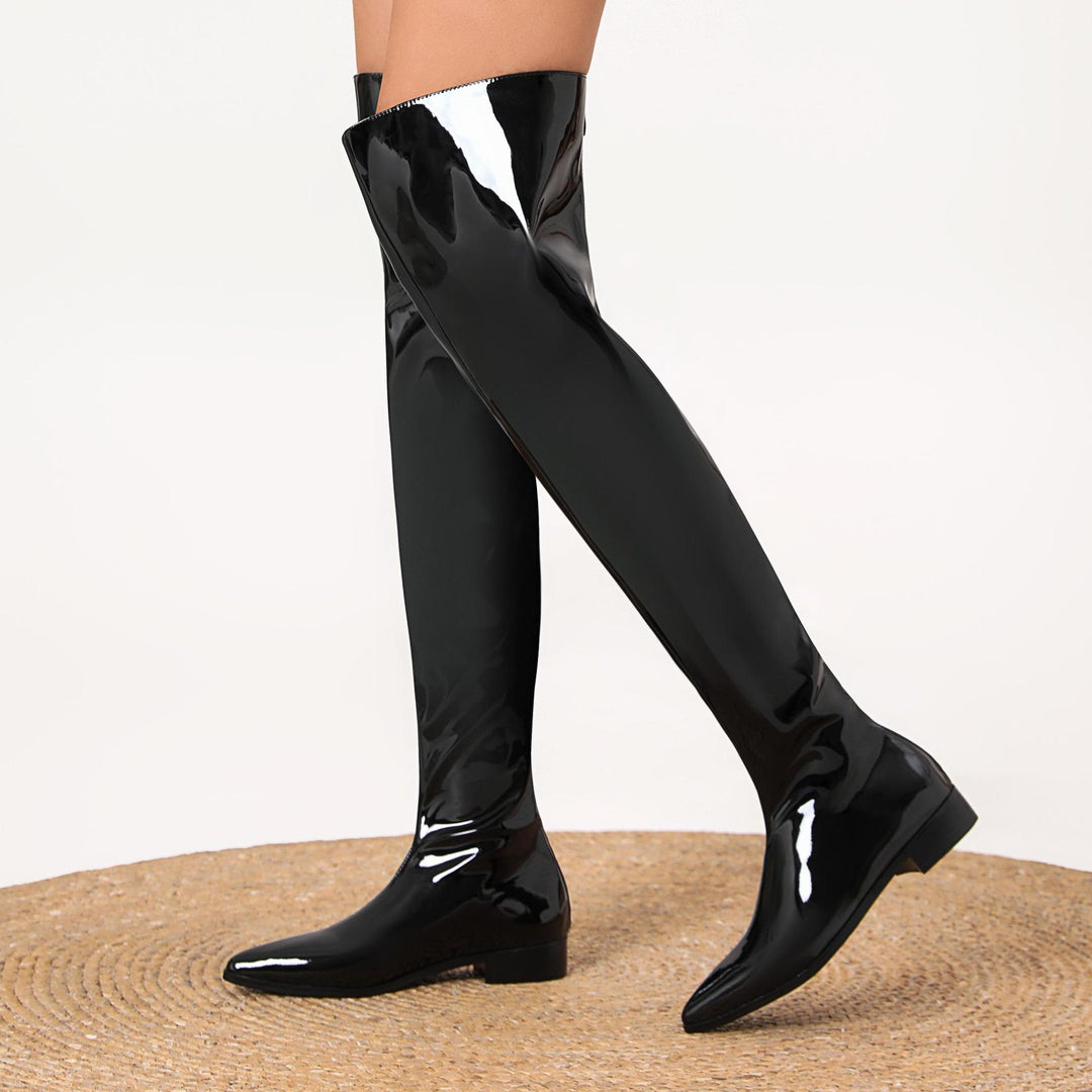 Femme Over-the-Knee Skinnende Flade Støvler Stilla