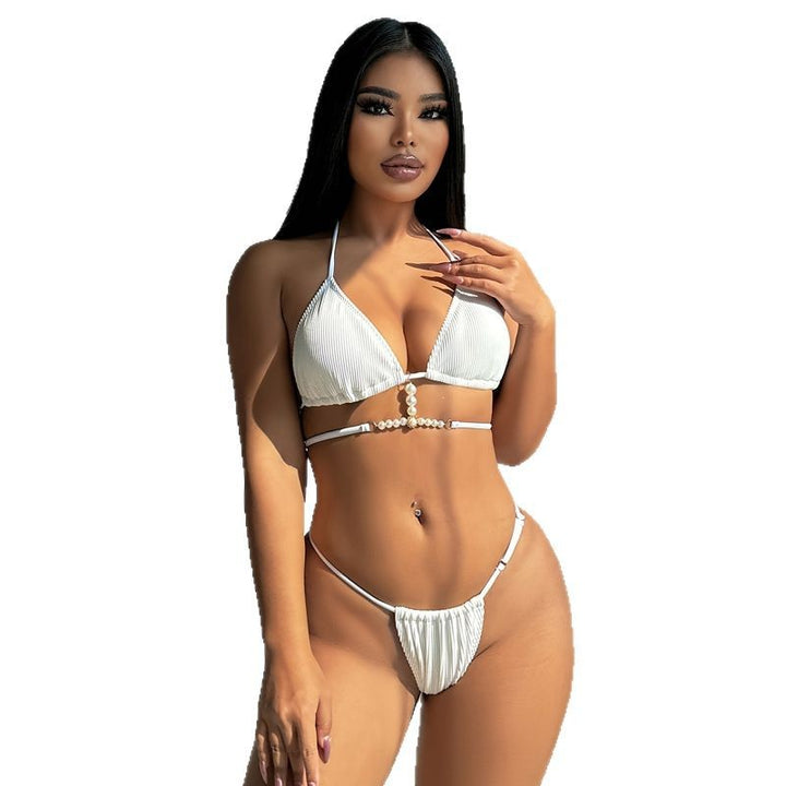 Dame ribbet skjorte perle halterneck bikini sæt Stilla