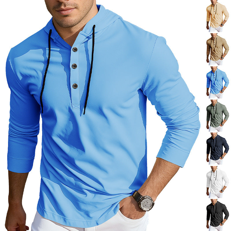 Herrer nan Hætte-Henley Langærmet t-shirt i let stræk jersey med snøre Skovae