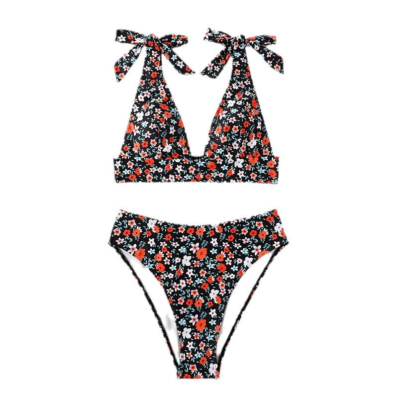 Dame Triangel-Bikini med justerbare skulderdetaljer og blomsterprint Skovae