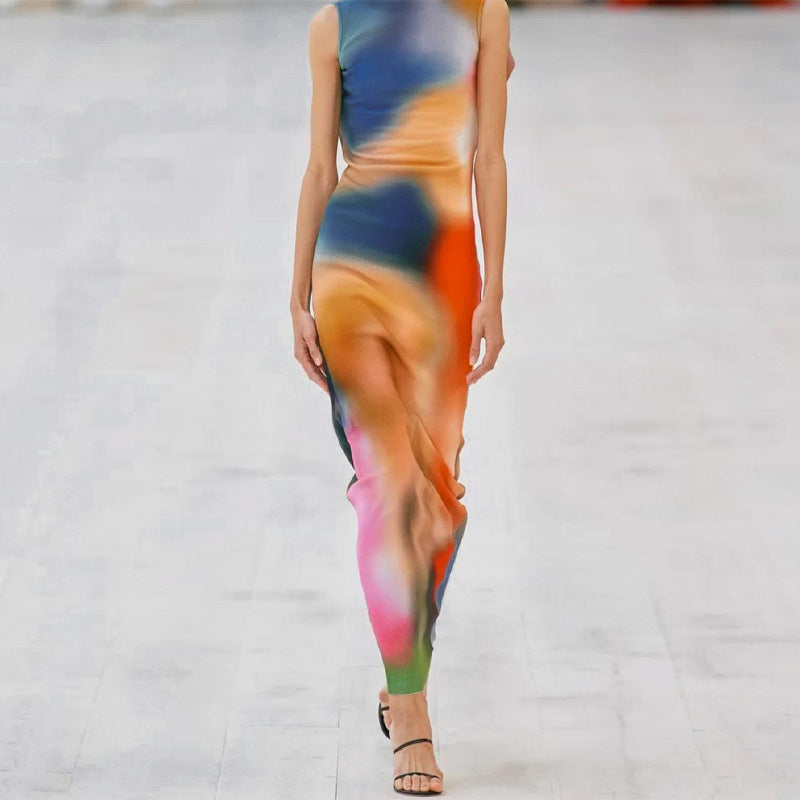 Dame Maxi Bodycon Kjole med Farvegradient-Design Stilla