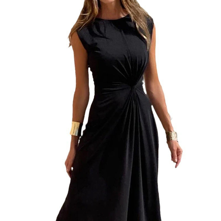 Dame Elegant Maxikjole med raffineret Drapering og Rundhalset Stilla