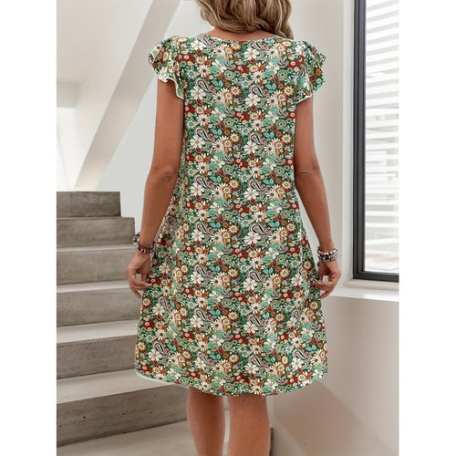 Dame Floral Print Kortærmet Skifte Kjole Stilla