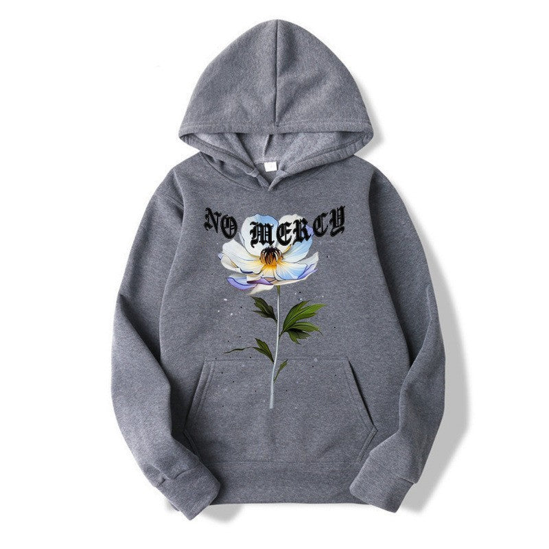 Kvinders hoodie med blomsterprint og fremtrædende tryk Skovae