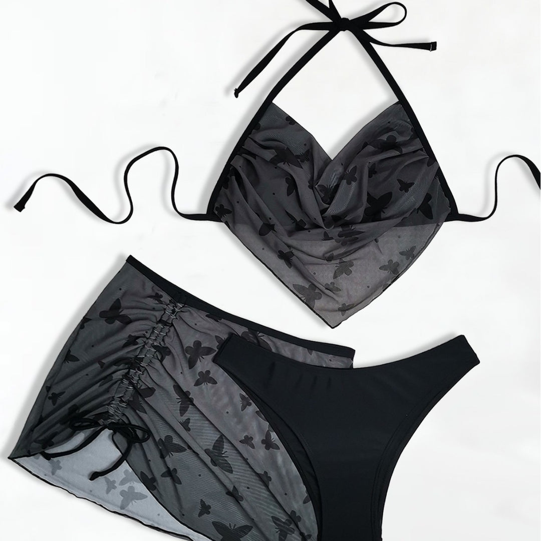 Dame bikini-sæt med gennemsigtig nederdel og raffineret design Stilla