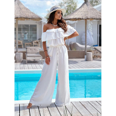 Dame Off-Shoulder Bred-Bukser Playsuit Stilla