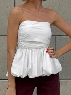 Dame Off-Shoulder Bluse med voluminøs kant Stilla
