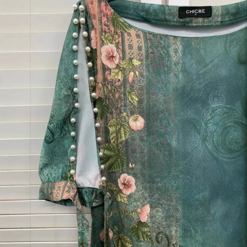 Dame Romantisk Minikjole med transparente ærmer og legende blomsterprint Skovae