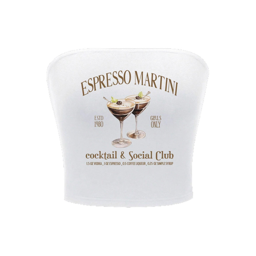 Dame Bandeau Top med Espresso Martini print og figursyet snit Skovae